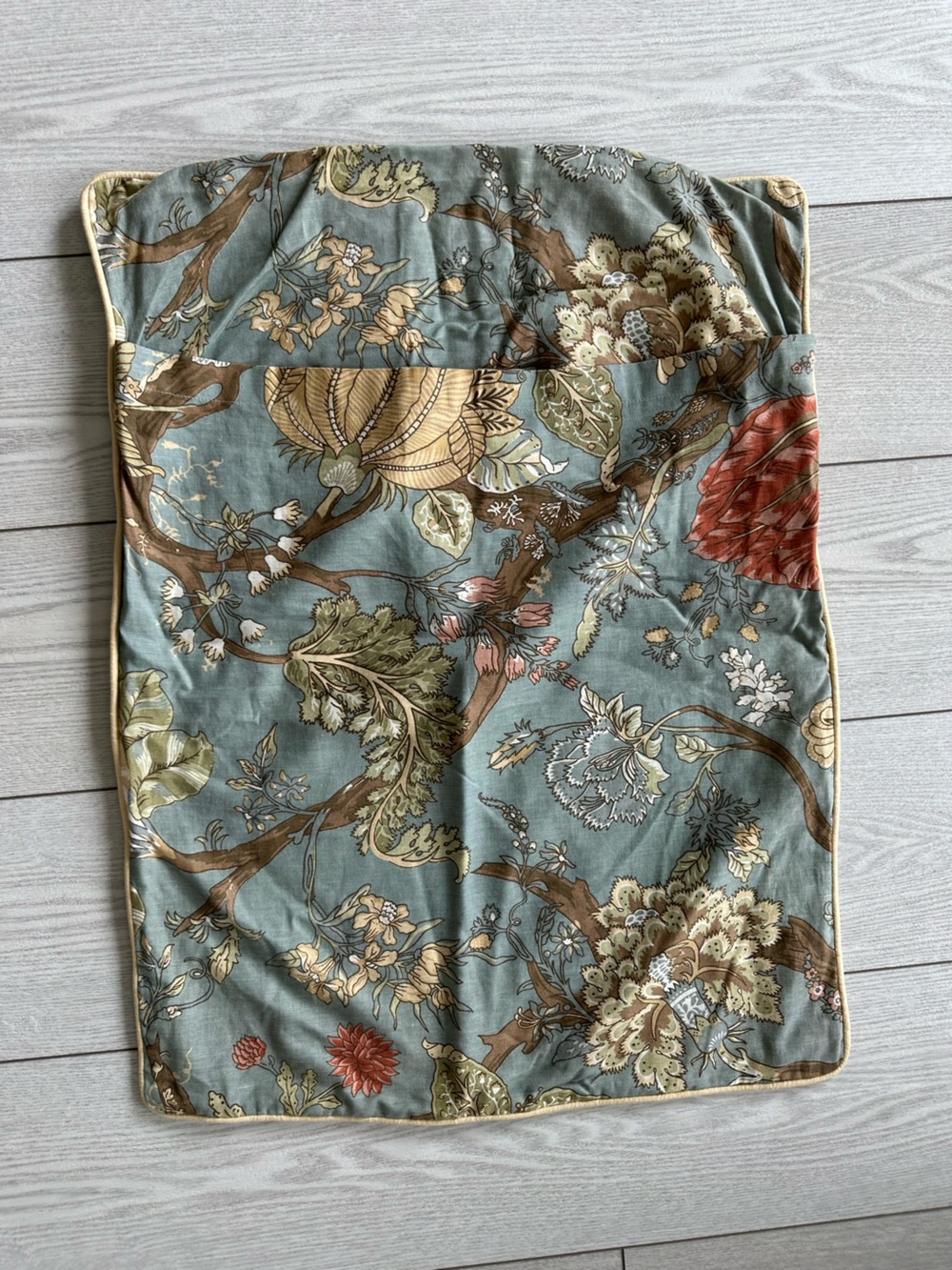 Pottery Barn Teal Botanical Accent Pillow Cover with Multicolor Floral Motifs